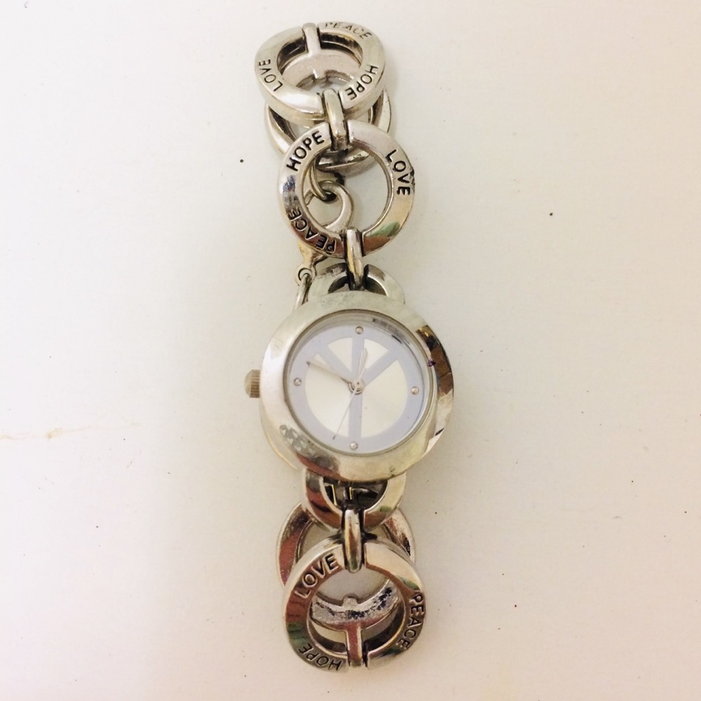 Peace Love Hope Silver Link Watch Bracelet
